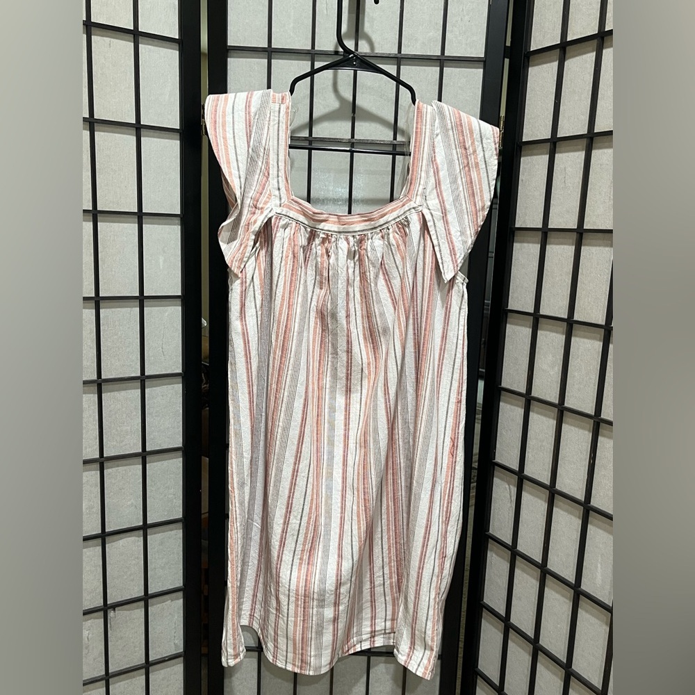 Copper Key White and Dusty Rose Striped Sleeveless VINTAGE Dress JUNIOR SIZE XL